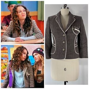 ASO Miley Cyrus Hannah Montana Academia Y2K Houndstooth 3/4 Sleeve Blazer Small